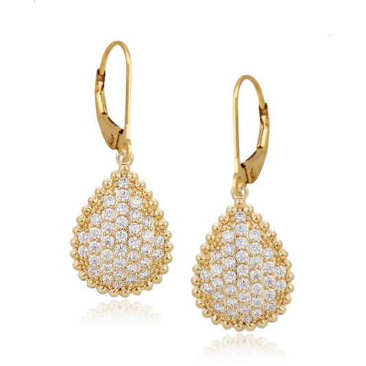 Gold Plated CZ Teardrop on Surgical Steel Leverbacks Earrings - HK Jewels