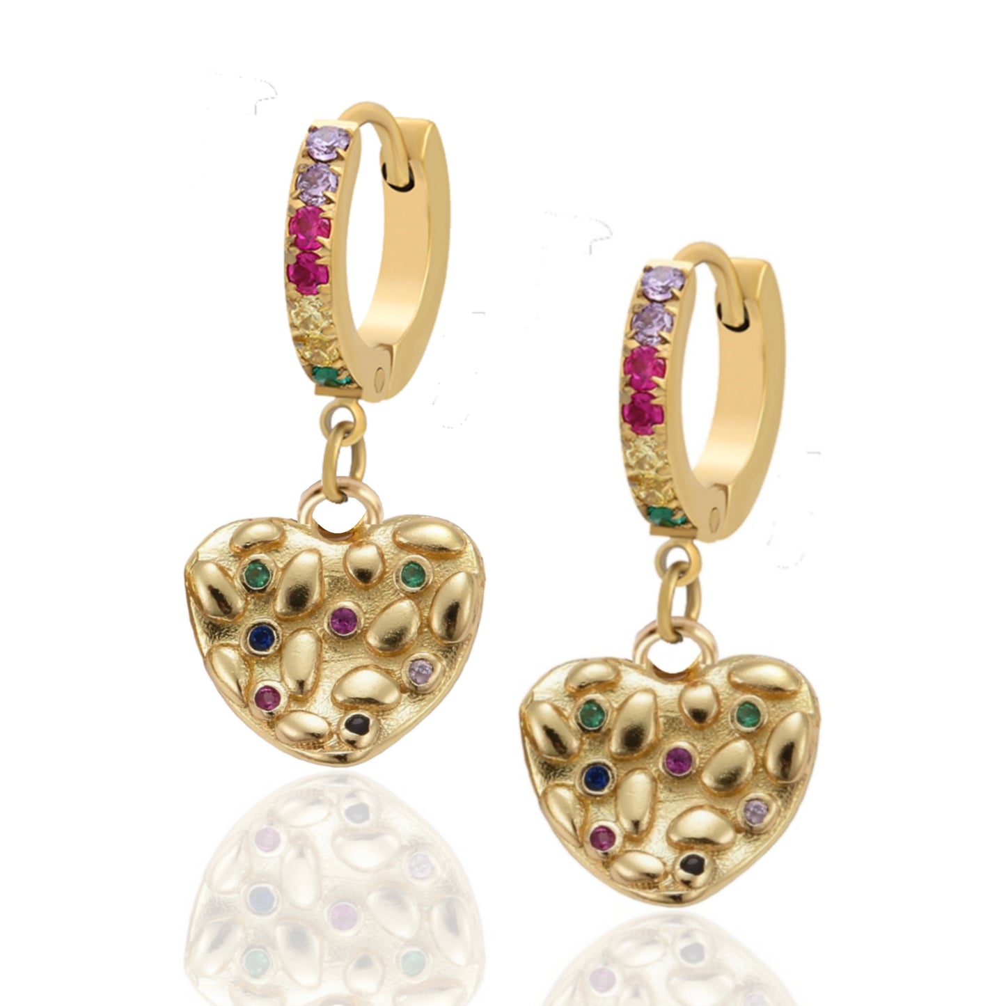 Surgical Steel Colorful Heart on Colorful Huggie Earrings - HK Jewels