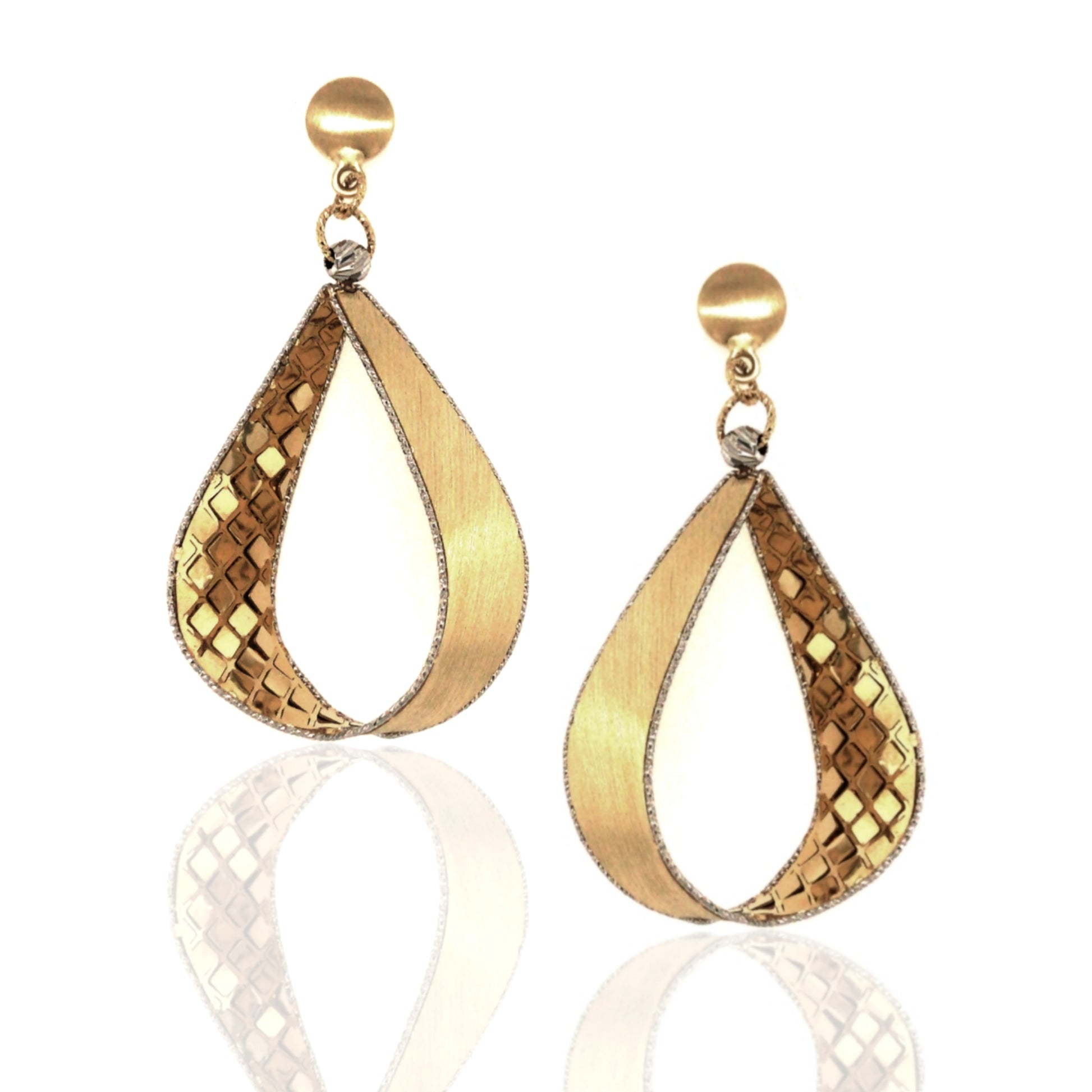 14K Gold Checkerboard Teardrop Earring - HK Jewels