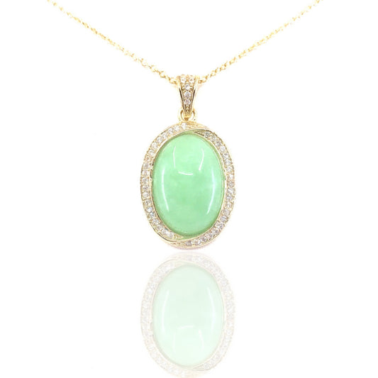 Gold Plated Sterling Silver Green Oval Stone Pendant - HK Jewels