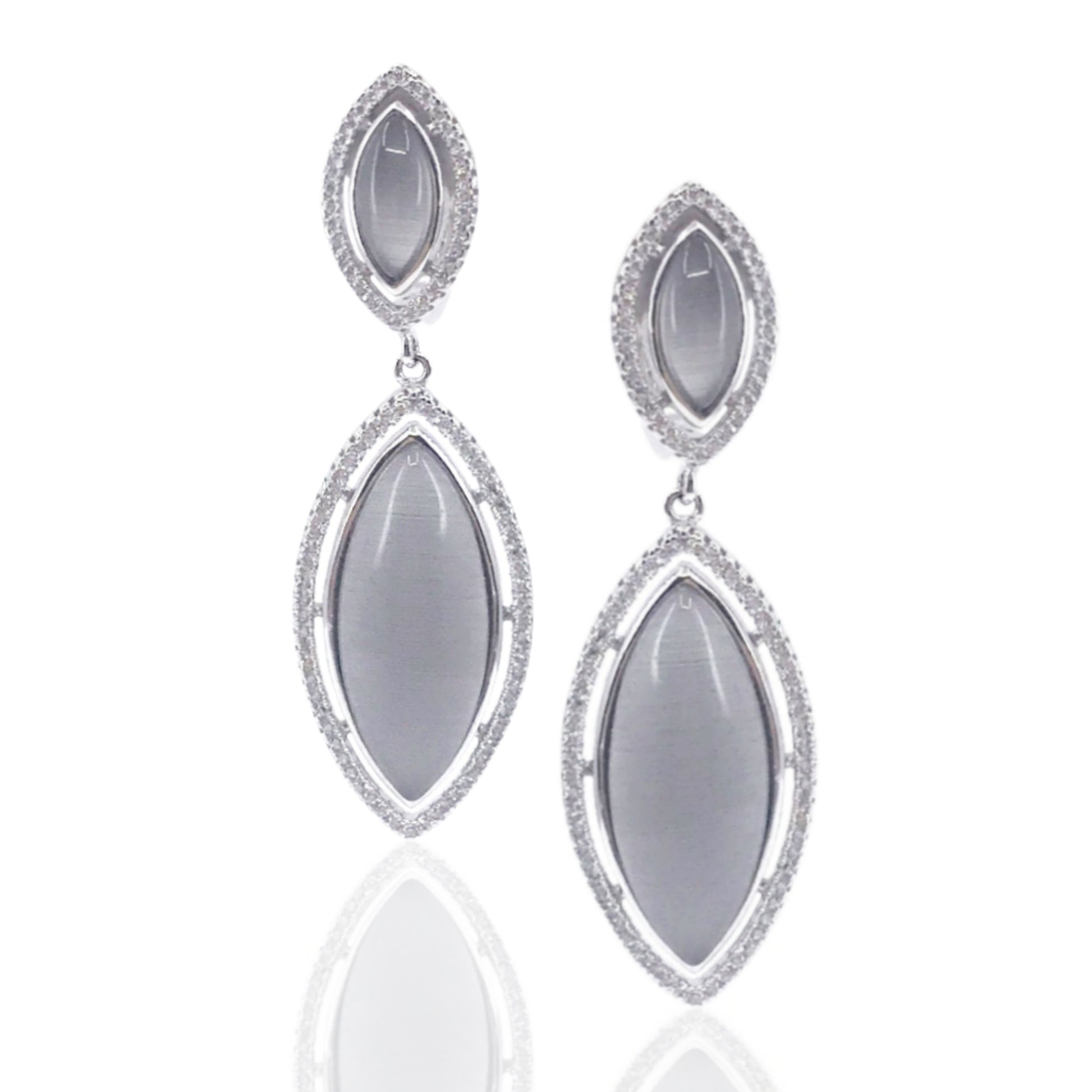 Sterling Silver Marquis-Shaped Stone Earrings - HK Jewels