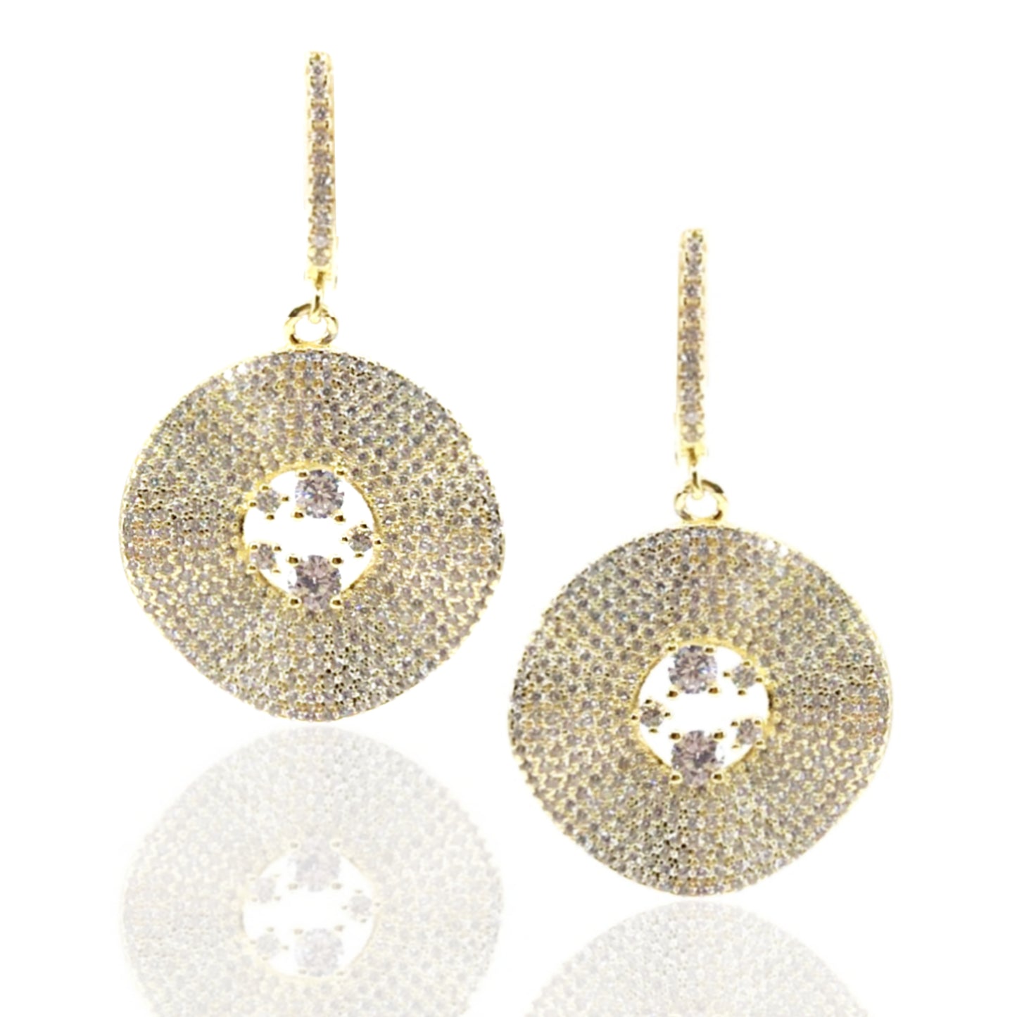 Gold Plated Sterling Silver Micro Pave Circle Earrings - HK Jewels