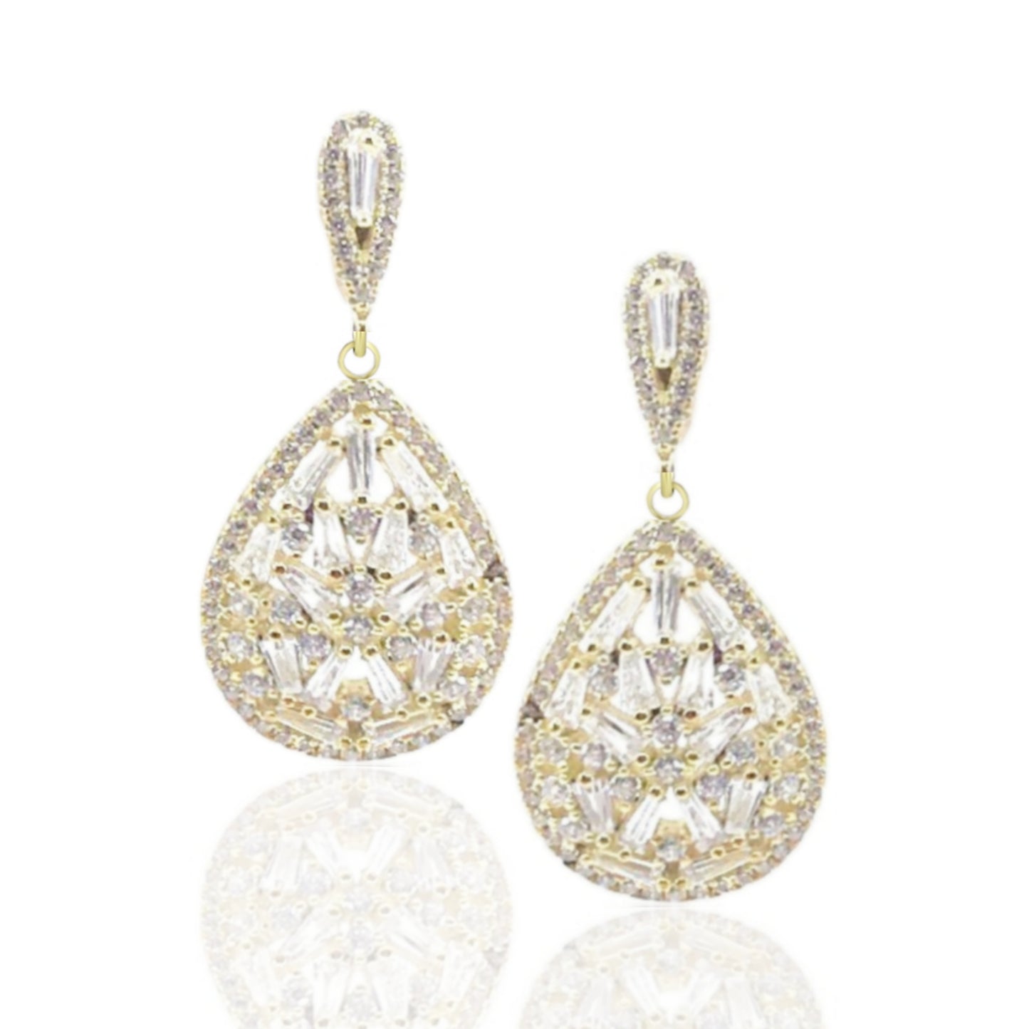 Sterling Silver Baguette Teardrop Earrings - HK Jewels