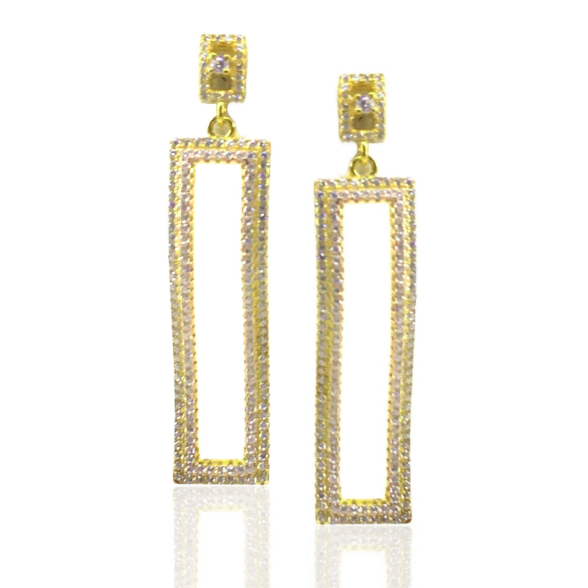 Gold Plated Sterling Silver Micro Pave Rectangle Earrings - HK Jewels
