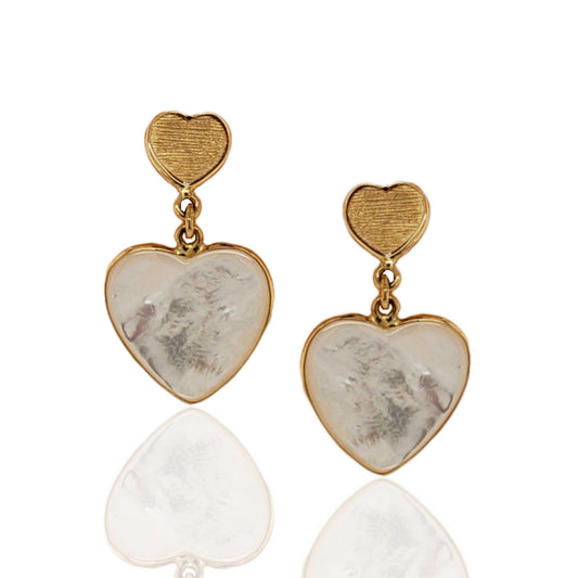 14K Gold Heart Mother Of Pearl Hanging Heart Earring - HK Jewels