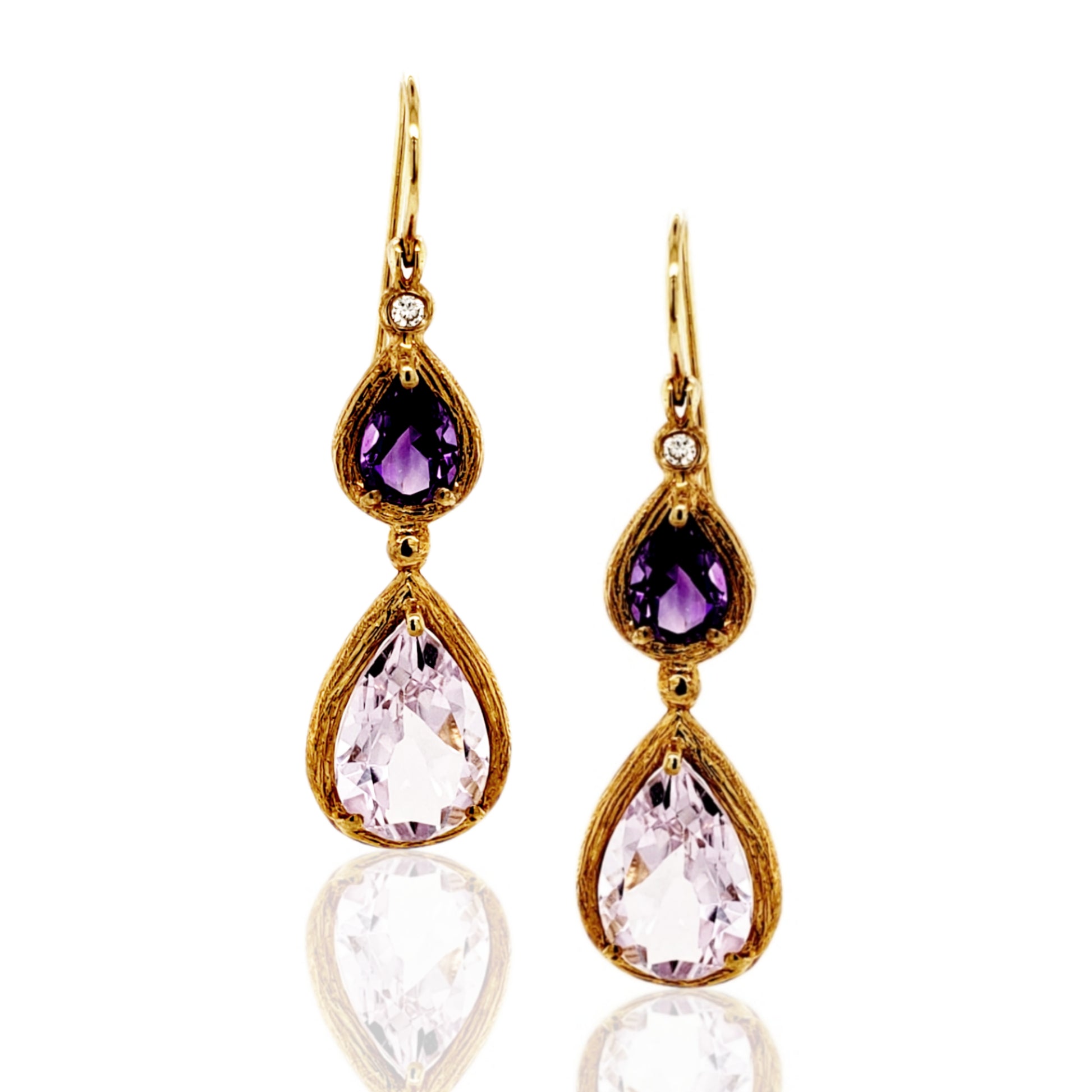 14K Gold And Amethyst Double Hanging Teardrop Earring - HK Jewels