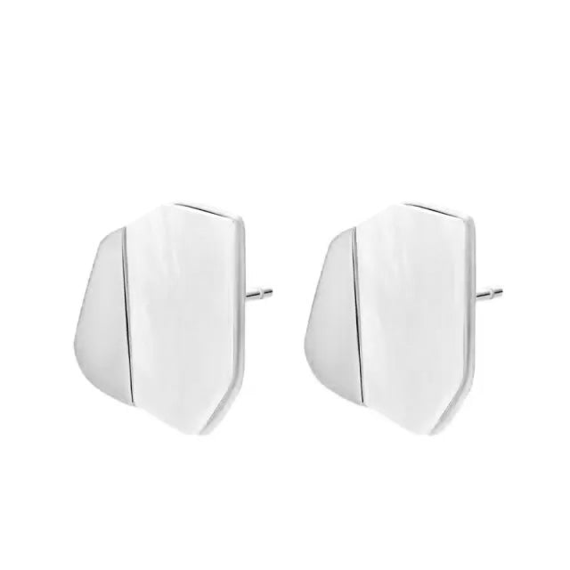 Sterling Silver Geometric Mother of Pearl Stud Earrings - HK Jewels