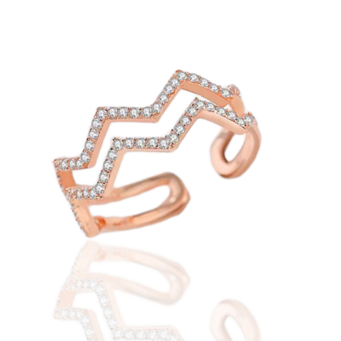 Sterling Silver Adjustable Double Row Wavy Ring - HK Jewels
