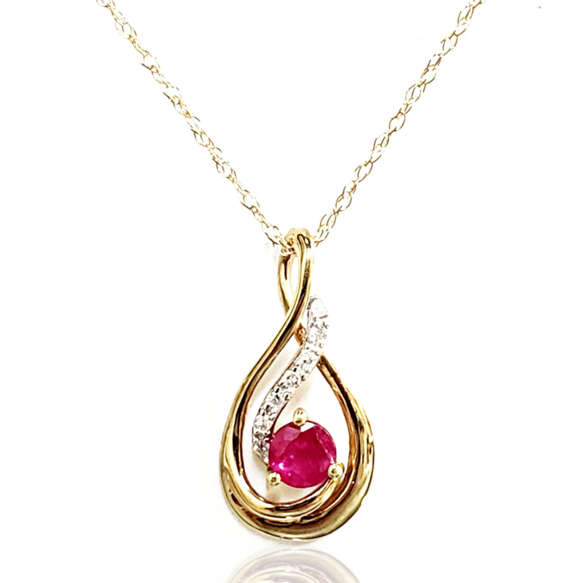 10k Gold, Diamond, And Ruby Pendant Necklace - HK Jewels