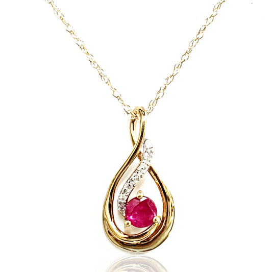 10k Gold, Diamond, And Ruby Pendant Necklace - HK Jewels