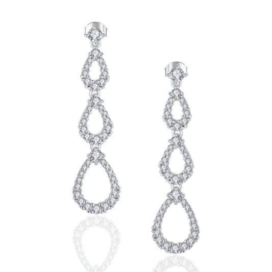 Sterling Silver Micropave Three Teardrop Earring - HK Jewels