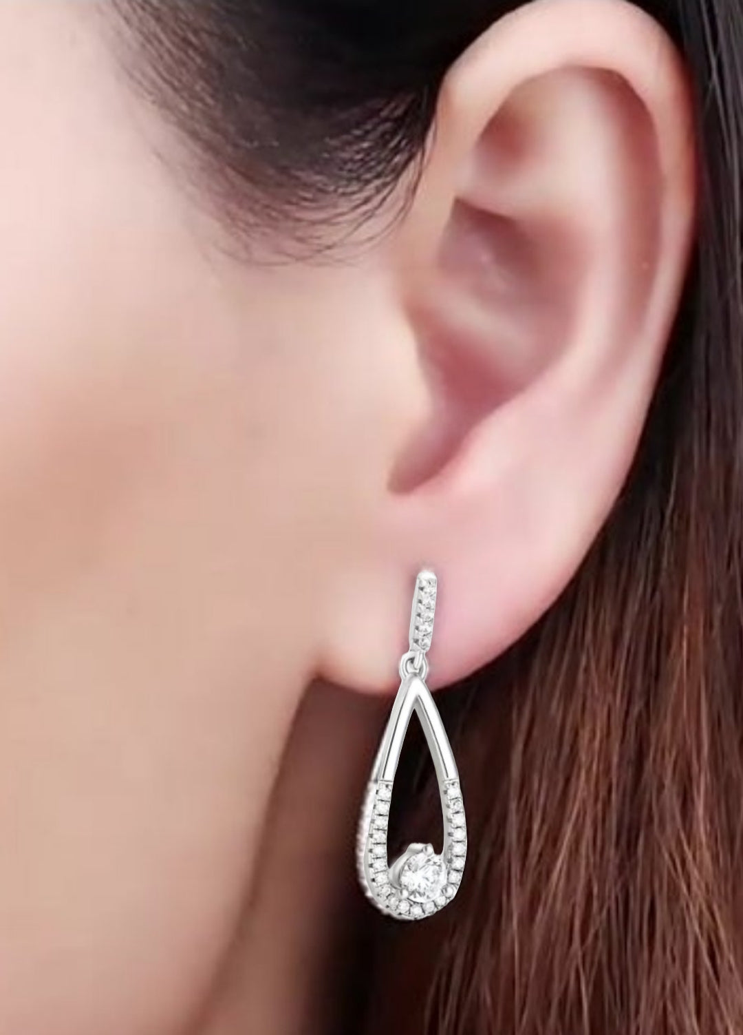 Sterling Silver Micropave Narrow Teardrop Earring - HK Jewels