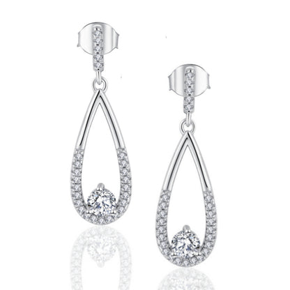 Sterling Silver Micropave Narrow Teardrop Earring - HK Jewels