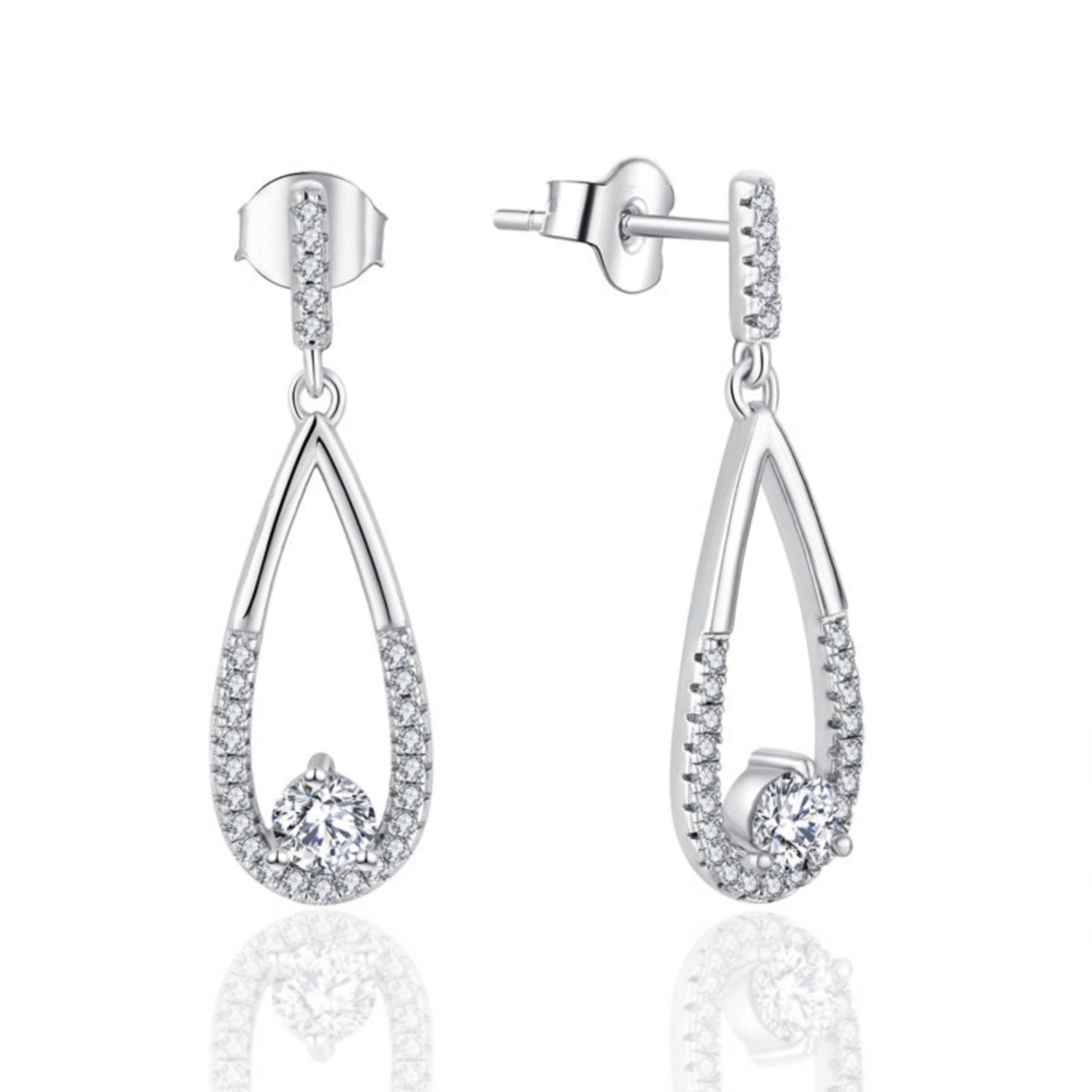 Sterling Silver Micropave Narrow Teardrop Earring - HK Jewels