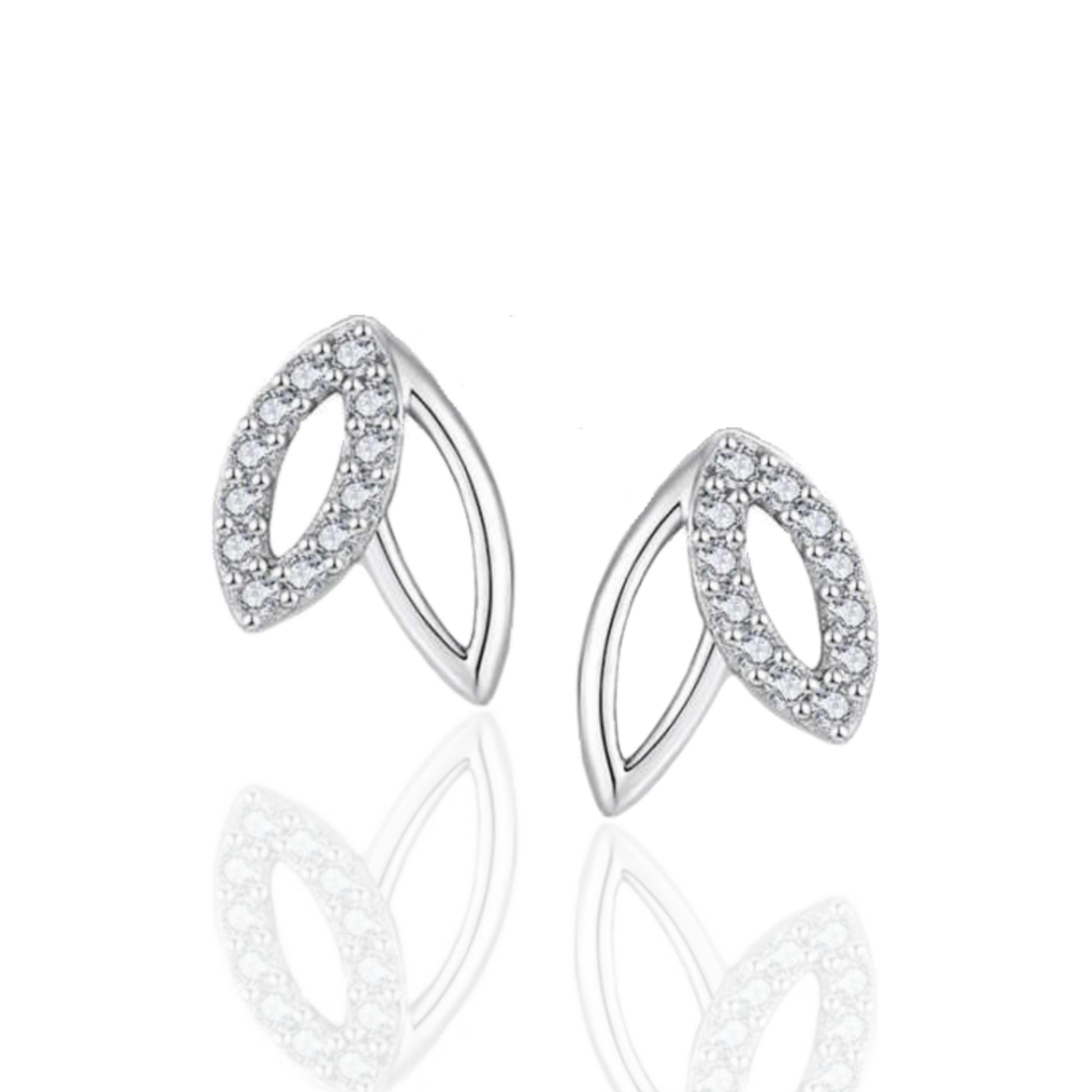 Sterling Silver Micropave Double Marquis (Leaf) Stud Earrings - HK Jewels