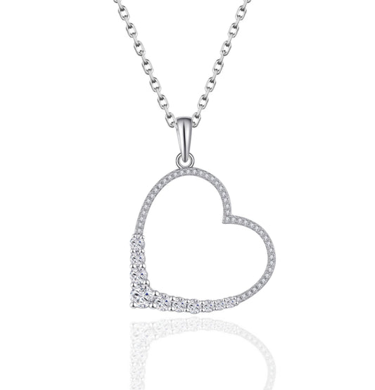 Sterling Silver Micropave Graduated CZ Sideways Heart Pendant - HK Jewels