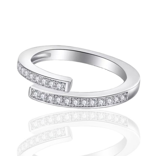 Sterling Silver Micropave Overlapping Bar CZ Ring - HK Jewels