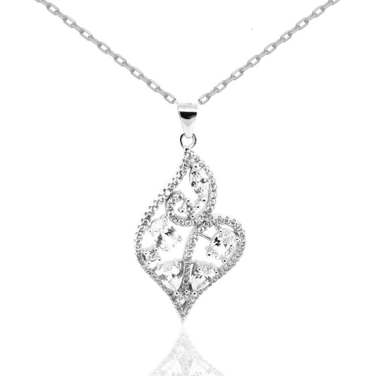 Sterling Silver Leaf CZ Pendant - HK Jewels