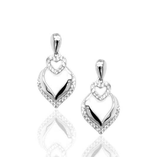 Sterling Silver Hanging Hearts Earring - HK Jewels