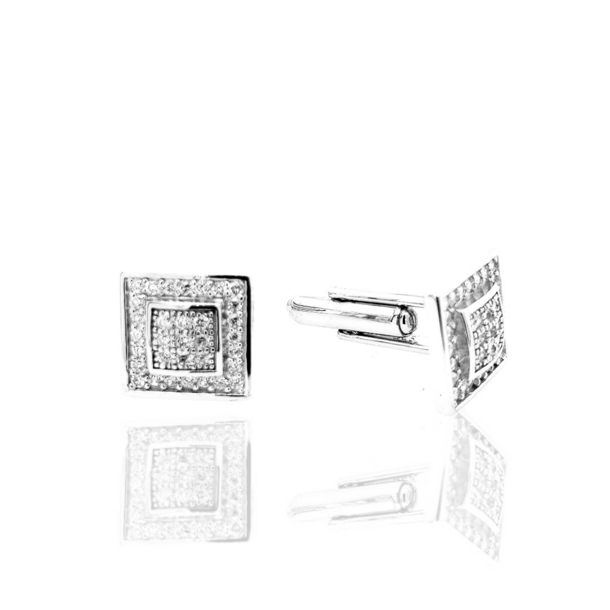 Sterling Silver Micropave Square Cufflinks - HK Jewels