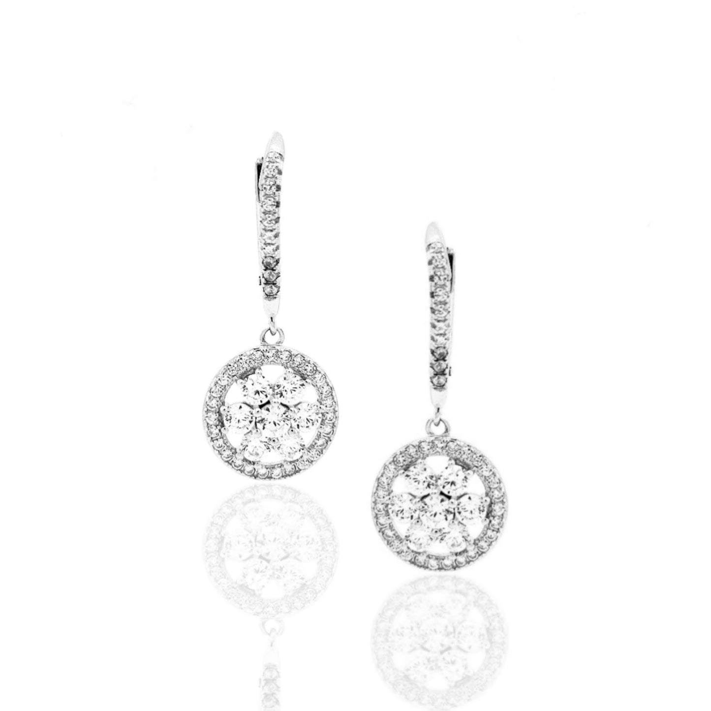 Sterling Silver Round CZ Leverback Earrings - HK Jewels