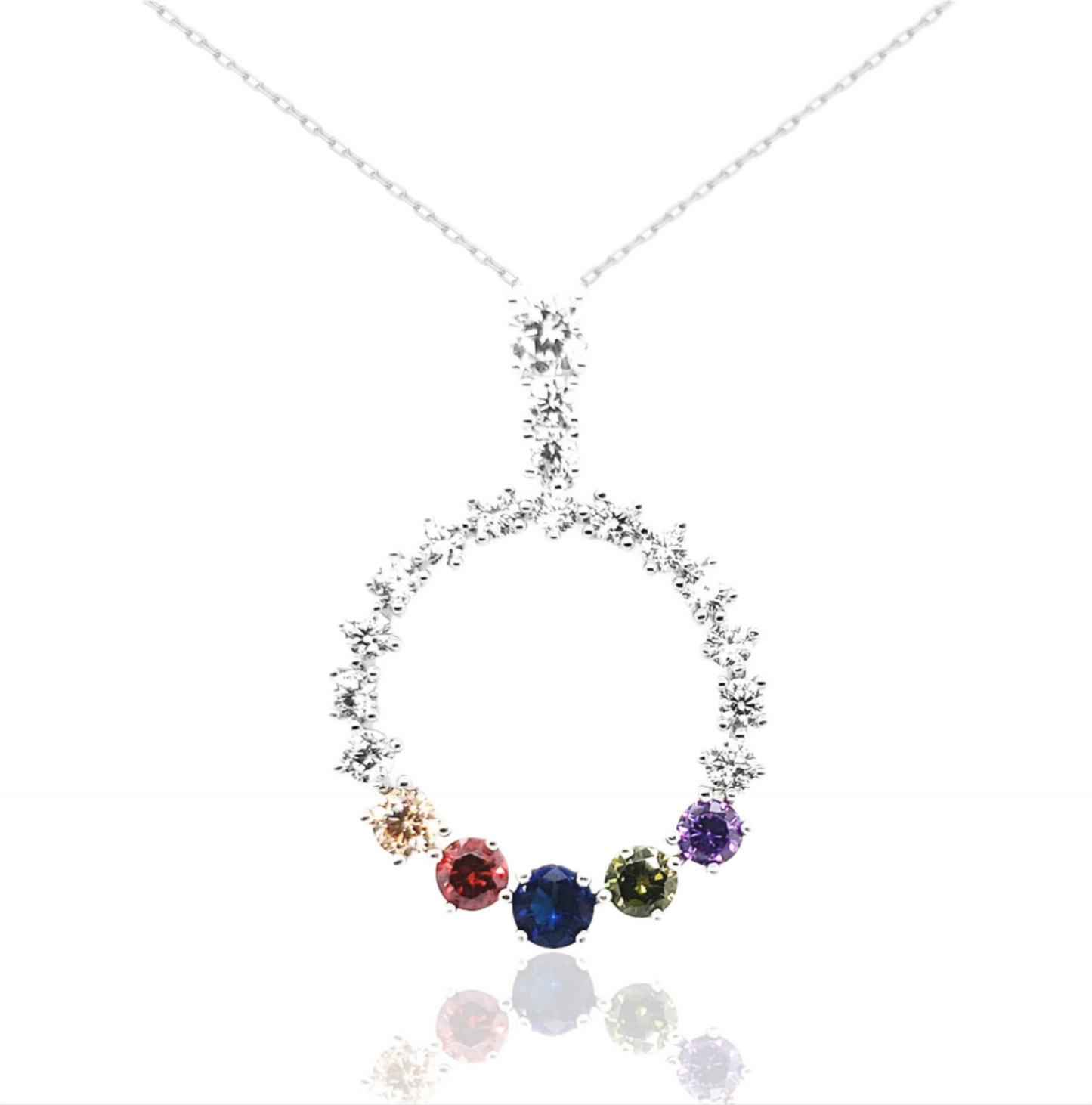 Sterling Silver Multi Color Circle CZ Pendant - HK Jewels