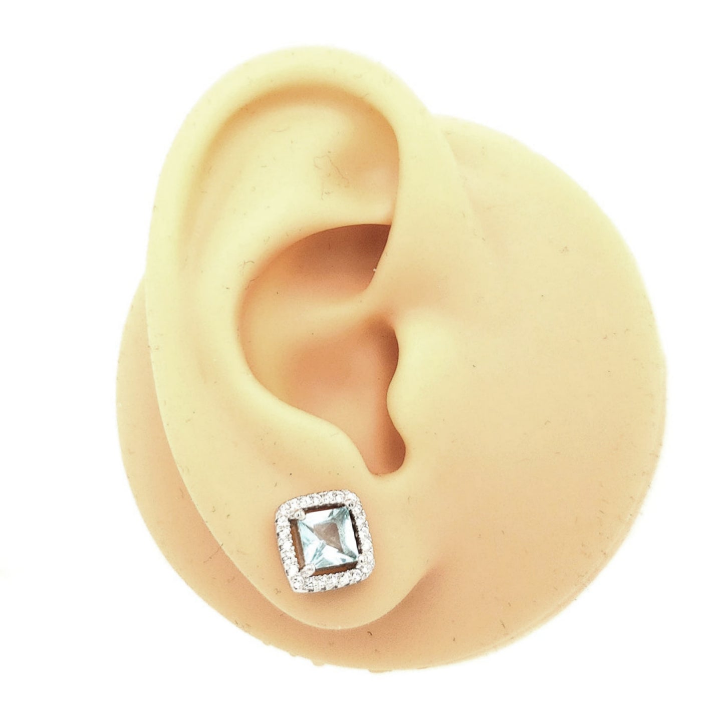 Sterling Silver Square Colored Stone Stud Earrings - HK Jewels