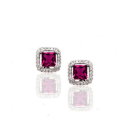 Sterling Silver Square Colored Stone Stud Earrings - HK Jewels