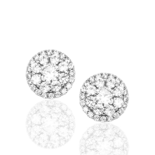 Sterling Silver CZ Halo Solitaire Stud Earring - HK Jewels