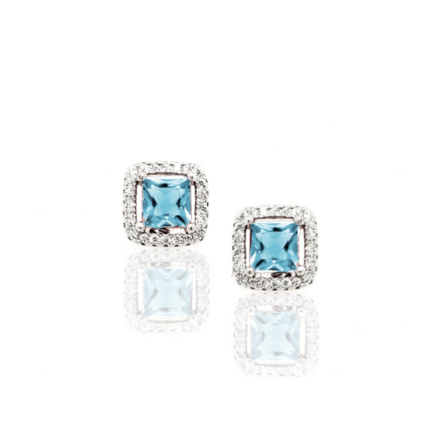 Sterling Silver Square Colored Stone Stud Earrings - HK Jewels