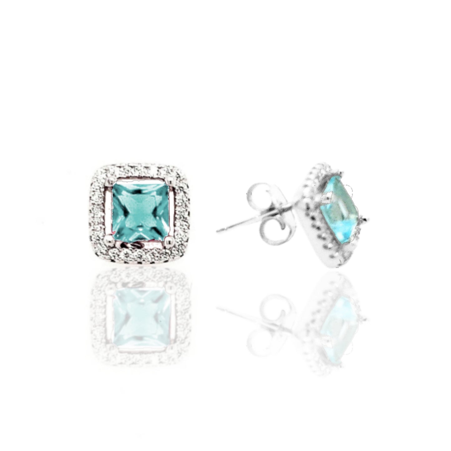 Sterling Silver Square Colored Stone Stud Earrings - HK Jewels