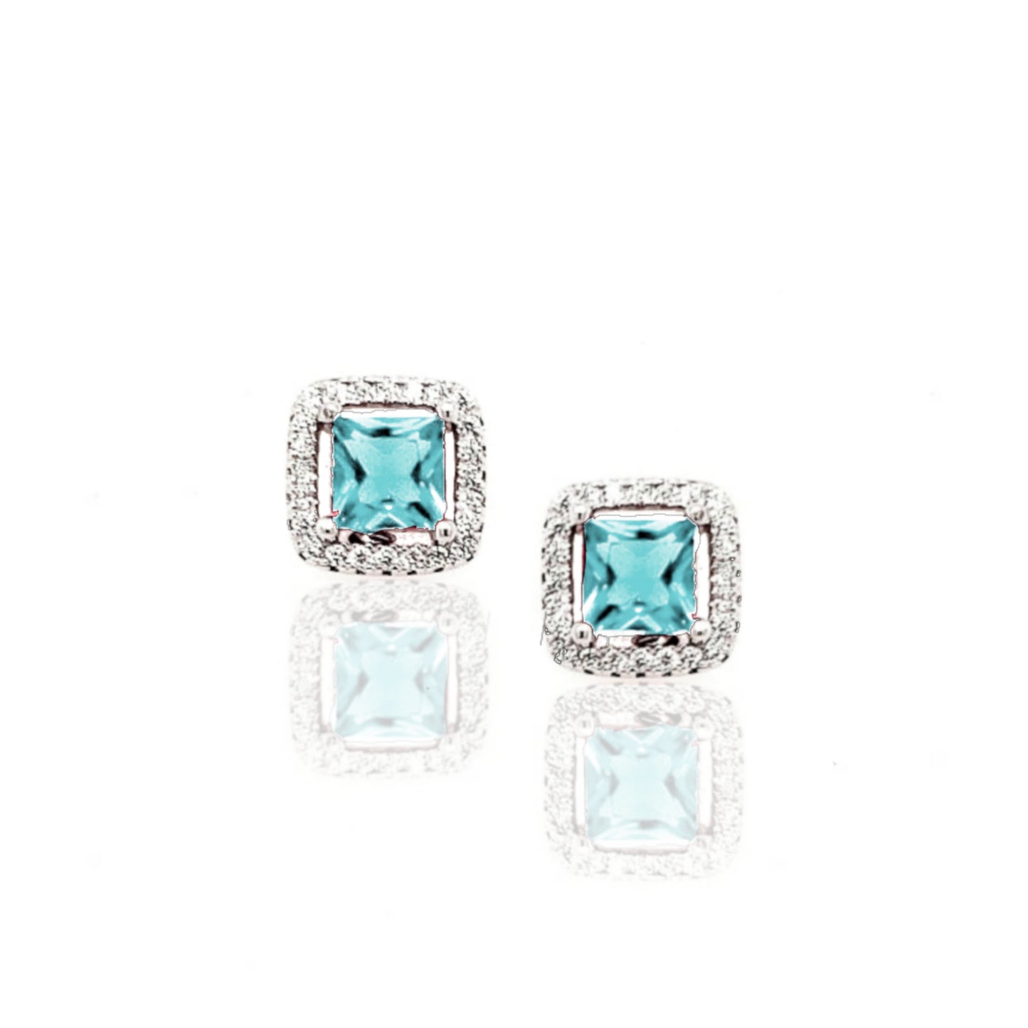 Sterling Silver Square Colored Stone Stud Earrings - HK Jewels