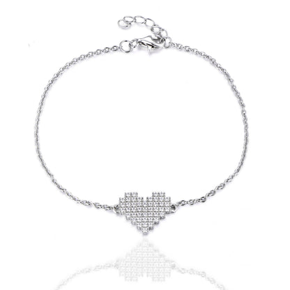 Sterling Silver Micropave CZ Heart Bracelet - HK Jewels