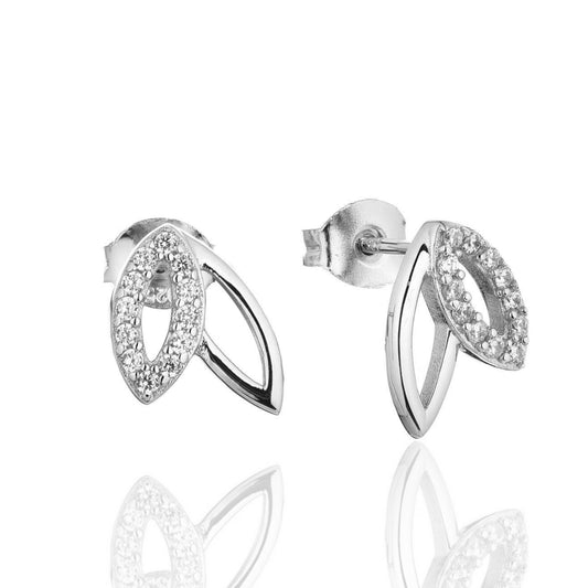 Sterling Silver Micropave Double Marquis (Leaf) Stud Earrings - HK Jewels