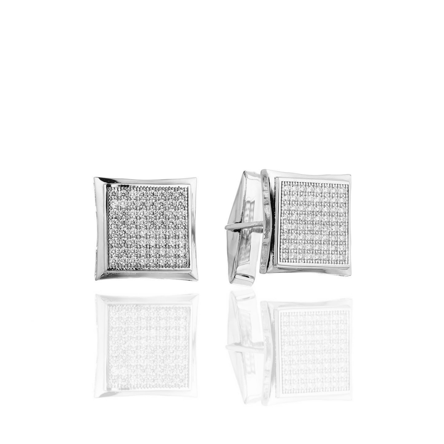 Sterling Silver Micropave Square Cufflinks - HK Jewels