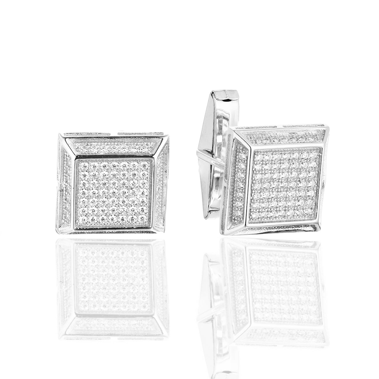 Sterling Silver Micropave 3D Square Cufflinks - HK Jewels