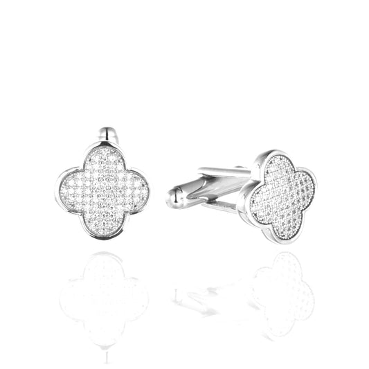 Sterling Silver Micropave Clover Cufflinks - HK Jewels