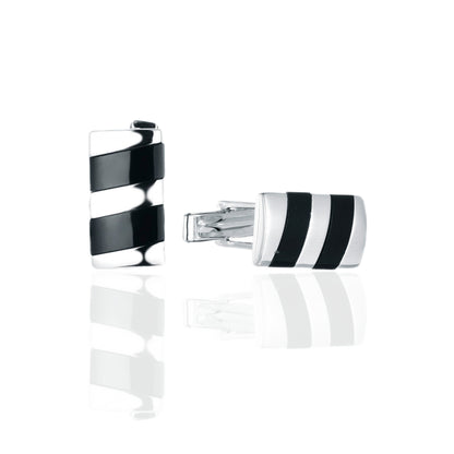 Sterling Silver Rectangular Black and White Cufflinks - HK Jewels