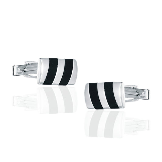 Sterling Silver Rectangular Black and White Cufflinks - HK Jewels