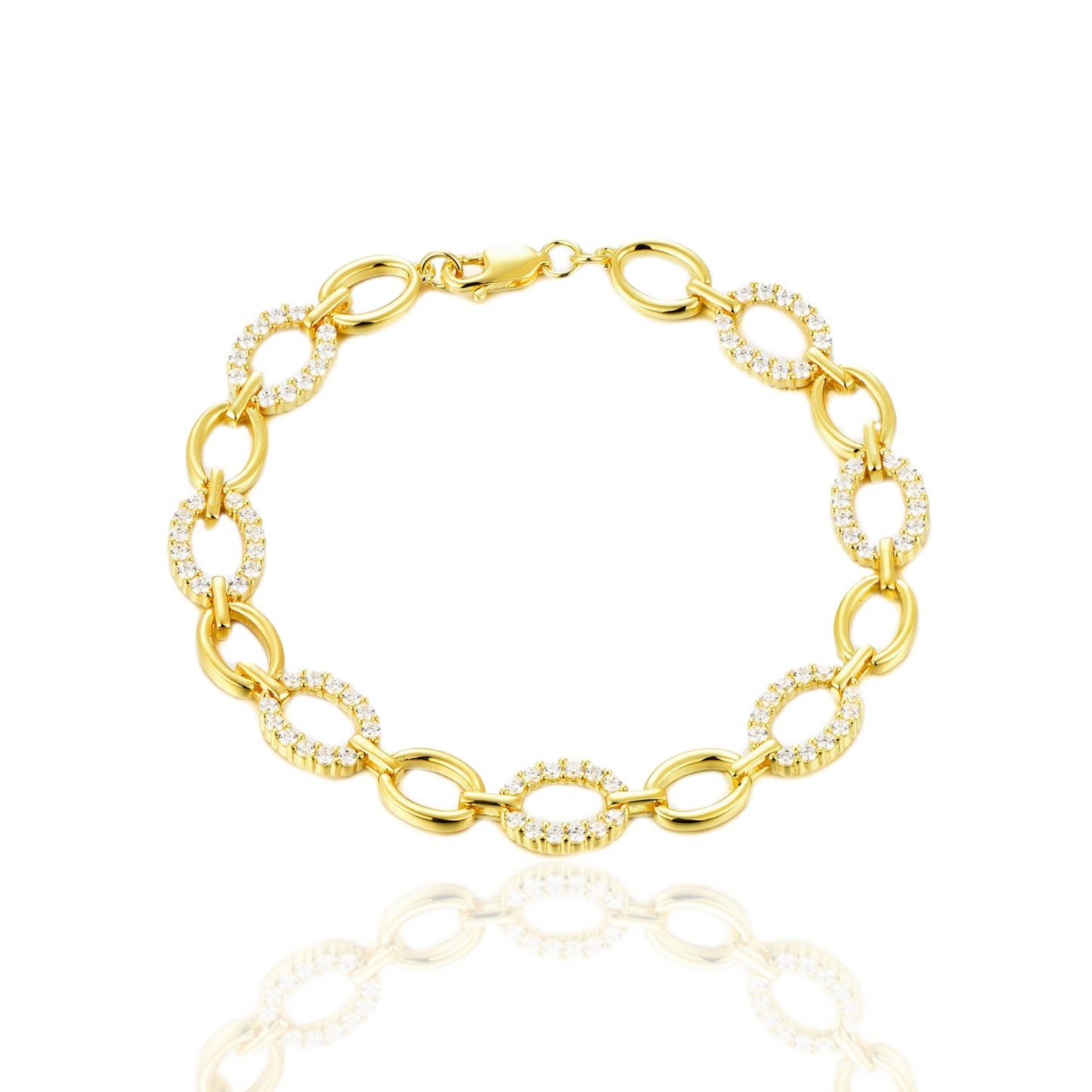 Gold Plated Sterling Silver Micropave CZ Link Bracelet - HK Jewels