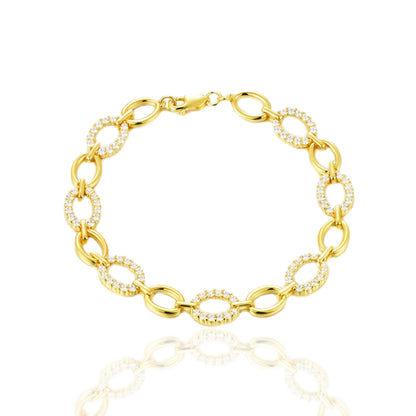 Gold Plated Sterling Silver Micropave CZ Link Bracelet - HK Jewels