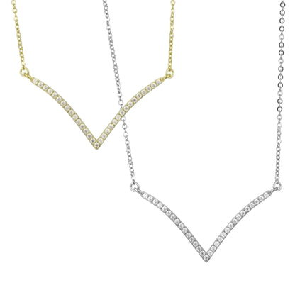 Sterling Silver Micropave V Shape CZ Necklace - HK Jewels