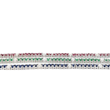 Sterling Silver Ruby, Emerald, and Sapphire Colored CZ Stone Tennis Bracelets - HK Jewels