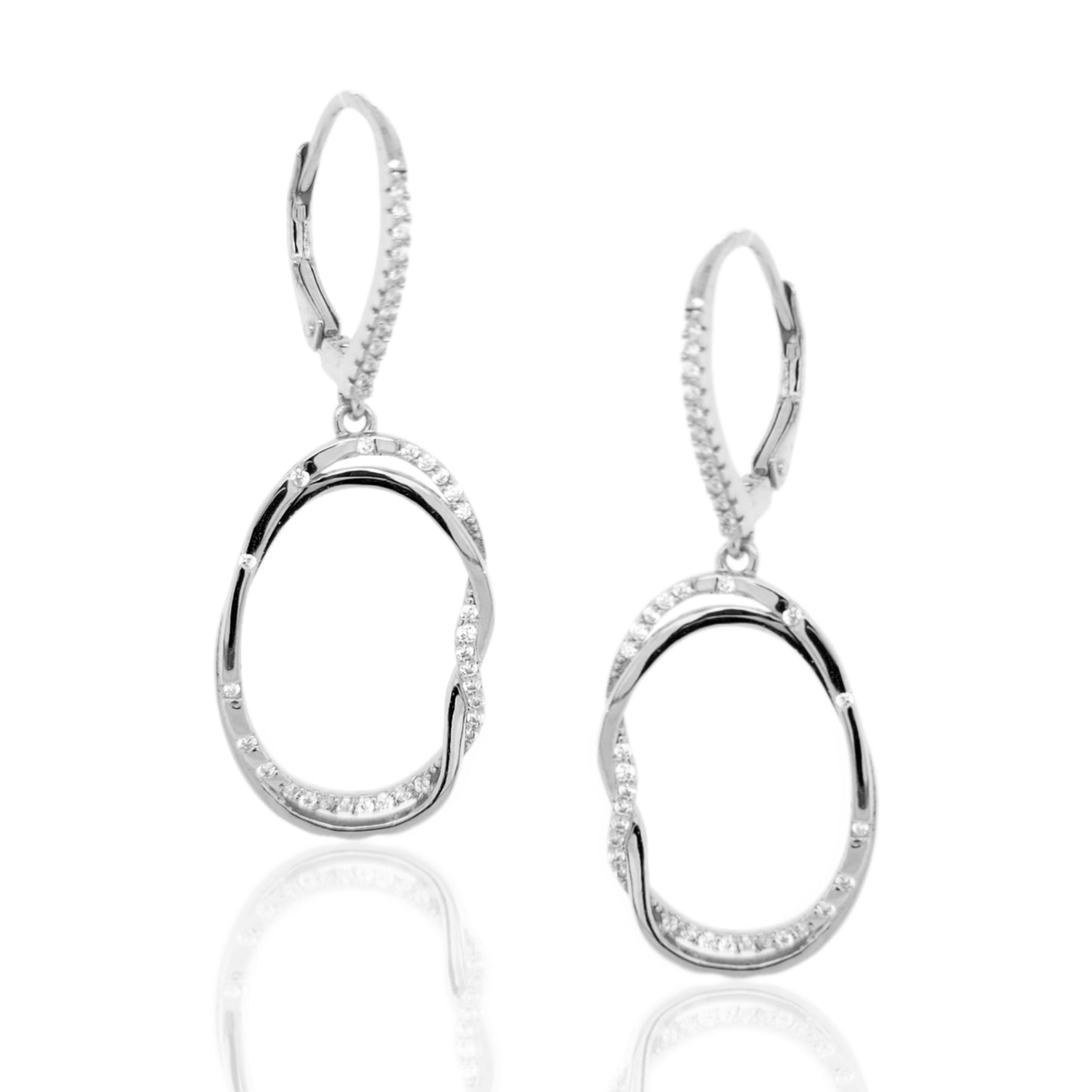 Sterling Silver CZ Oval Earrings with Side Braid - HK Jewels