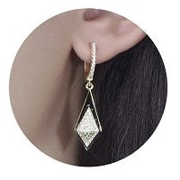 Gold Plated Sterling Silver CZ And Green Spinel Kite Shaped Earrings - HK Jewels