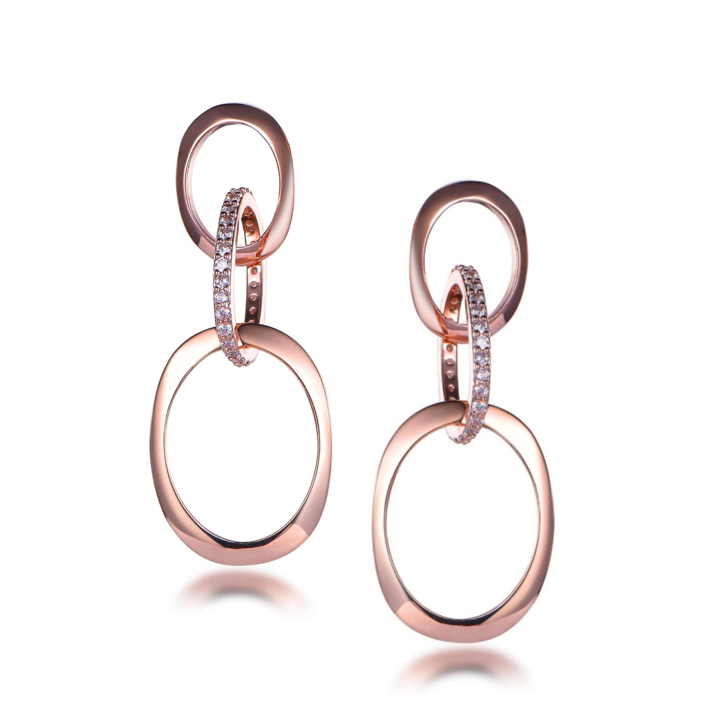 Rose Gold Plated Sterling Silver 3 Oval Link Earrings - HK Jewels