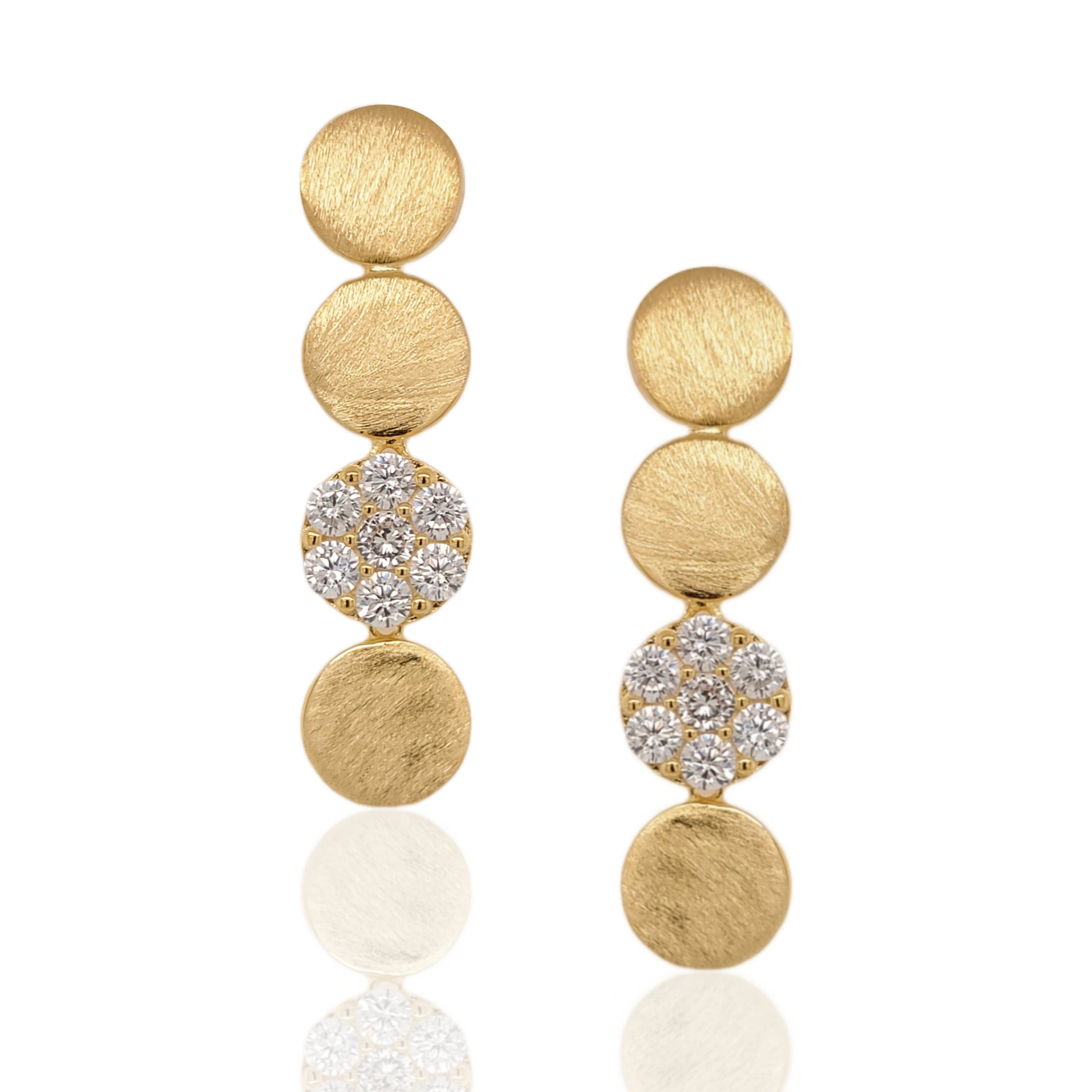 Gold Plated Sterling Silver Four Circle With CZ Cluster Earrings - HK Jewels