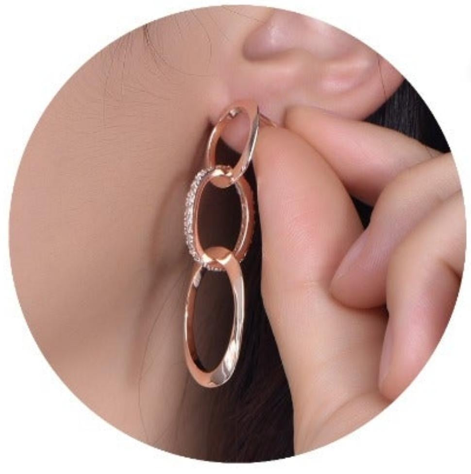 Rose Gold Plated Sterling Silver 3 Oval Link Earrings - HK Jewels