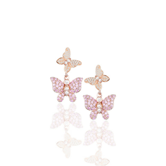 Rose Gold Plated Sterling Silver Double Butterfly Earrings - HK Jewels