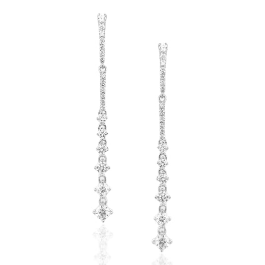 Sterling Silver Dangling Graduated Tennis Style Earrings - HK Jewels